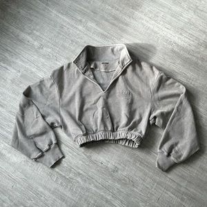 Bo+Tee Cropped Runner Up Hoodie/Grey/Size Small